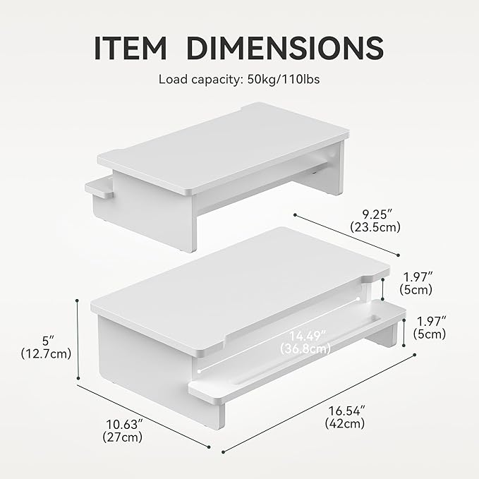 WELL WENG Monitor Stand Monitor Stand Riser for Desk,Wood Desk Shelf Storage Organizer with Phone Tablet Holder (16.5 Inch, White)