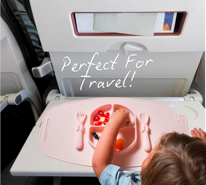 Silicone Suction Plate, Baby Toddler, Divided Plate with Fork & Spoon - Unbreakable, Non-Toxic, Food Grade Silicone, Strong Suction Grip, Spill Proof & Foldable for Travel!