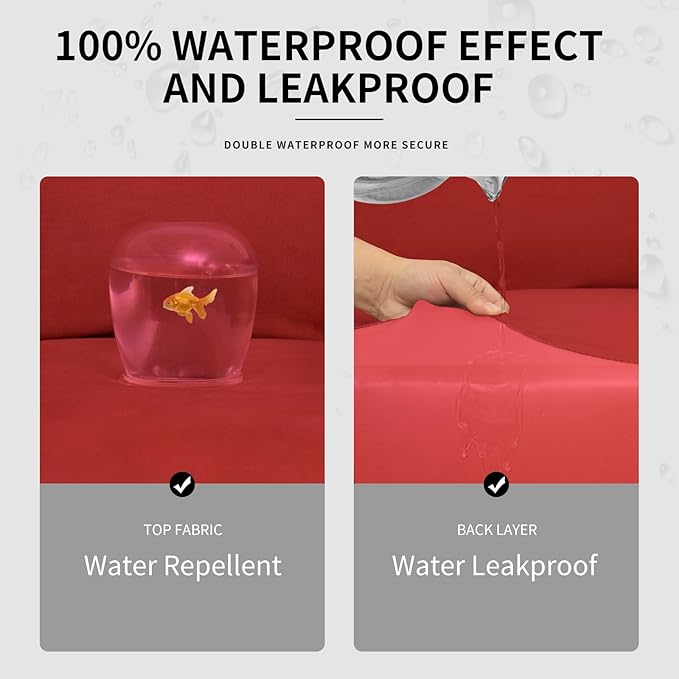 Easy-Going 100% Dual Waterproof Oversized Cover Stretch Soft Couch Cover for Dogs, Sofa Slipcover for 3 Separate Cushion Couch Leakproof Furniture Protector for Kids Christmas Red