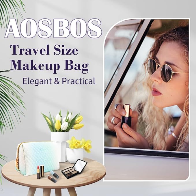 Aosbos Small Makeup Bag Travel Size Makeup Bag Cosmetic Travel Bag Cute Makeup Bags for Women Makeup Pouch Make Up Bag for Purse Gradient Green White