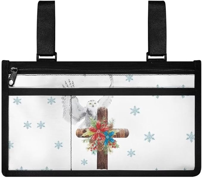 ZOUTAIRONG Crucifix Wheelchair Side Storage Bag Cool Horses Armrest Pouch with Cup Holder Wheelchair Accessories Organizer Bags for Walkers Rollator, Ideal Gift for Seniors