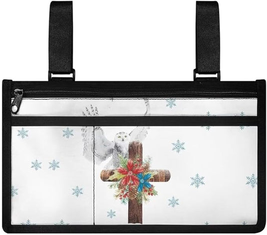 ZOUTAIRONG Crucifix Wheelchair Side Storage Bag Cool Horses Armrest Pouch with Cup Holder Wheelchair Accessories Organizer Bags for Walkers Rollator, Ideal Gift for Seniors