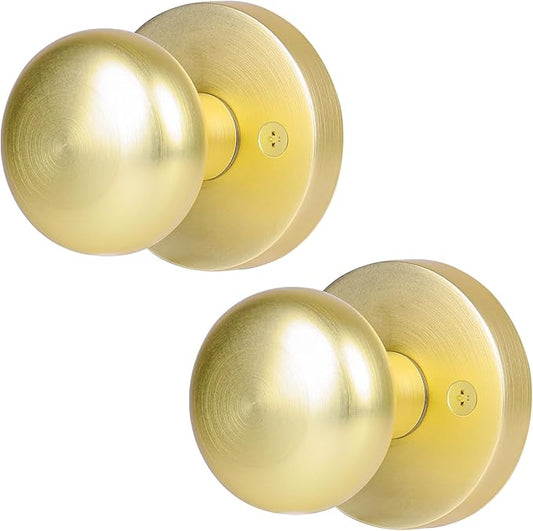 Dummy Door Knobs Interior, Gold/Brass Door Knobs, Vintage Non-Locking Inactive Door Handle for Closet and Bifold, 2 Pack