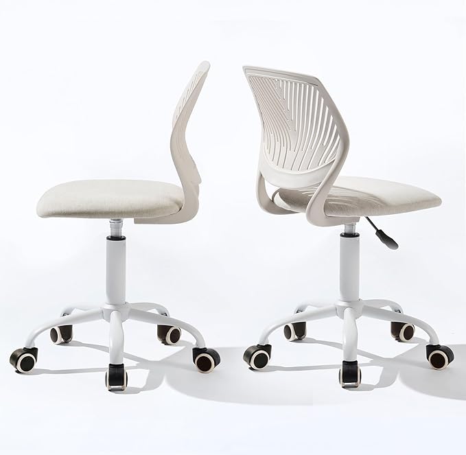 Homy Casa Armless Home Office Desk Chair, Colorful Task Chair with Soft Mesh Padded Cushion, Height Adjustable Swivel Study Computer Chair for for Girls Boys Teens (Beige, 1PC)