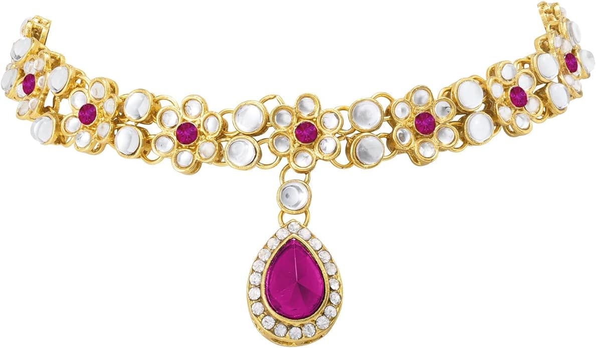 Aheli Traditional Gold Plated Kundan Beads Studded Choker Necklace Dangle Earrings & Maangtikka Set Ethnic Fashion Jewellery Gift for Women