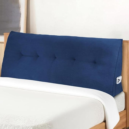 Headboard Pillow Full Bed Wedge Pillow for Dorm, Daybed, Back Support, Sitting Up, Reading, Relaxing, Navy Blue
