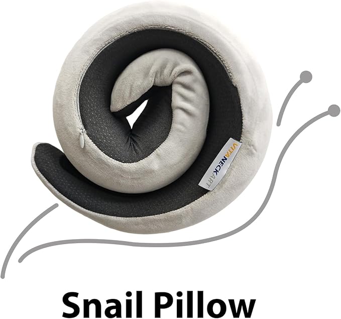 VITANECKART Snail Flexible Neck Pillow, Premium Memory Foam Travel Pillow, 360°Ergonomic Design, Asymmetrical Sides, Suitable for Flight, Car, Office, Washable Pillowcase (Grey)