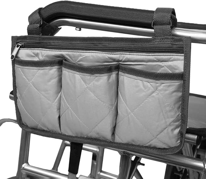 Xiaokeis Wheelchair Side Organizer Storage Bag Armrest Pouch with Cup Hold and Reflective Strip, Waterproof Storage Pouches for Most Wheelchairs Rollators, Walkers Wheelchairs Accessories(Purple)