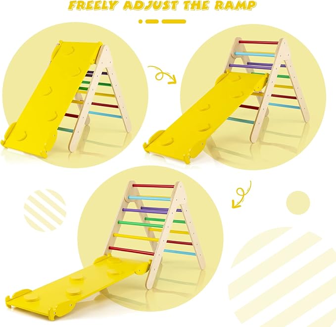 HONEY JOY Triangle Climber with Ramp, 2-Side Ramp for Climb & Slide, Kids Climbing Triangle Ladder for Daycare, Gym & Playground, Wooden Montessori Climbing Toys for Toddlers, Gift for Boys Girls