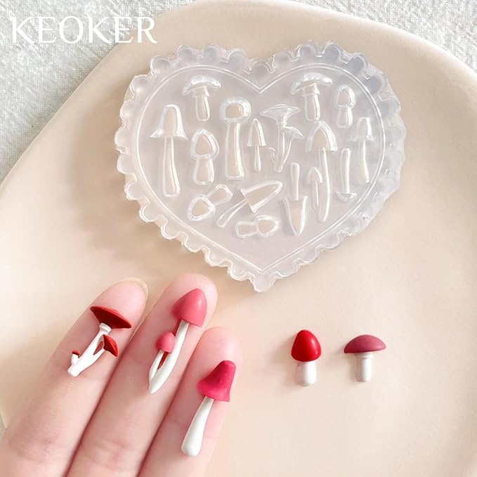 KEOKER Fall Polymer Clay Molds, Mushroom Polymer Clay Silicone Molds, Polymer Clay Mini Molds, 4pcs Earring Molds for Polymer Clay, Autumn Polymer Clay Molds for Jewelry(Substitute Micro Clay Cutters)