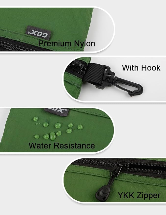 GOX Travel Toiletry Bag Carry On Zipper Pouch Cosmetic Kit Makeup Digital Bag Water Repellent Nylon (Blackish Green)