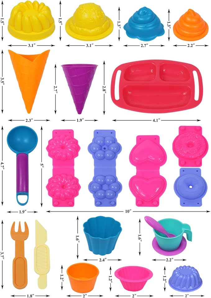 FYZ Brothers Play Sand Kit, Ice Cream Sand Toys, 3lbs Beige Sand, 25Pcs Sandbox Sand Kit Beach Toys for Girls Boys - Kitchen Molds Tools Toys