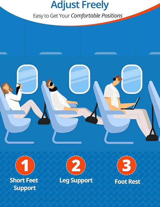 SARISUN 2 Pack Airplane Foot Hammock, Portable Travel Feet Rest Leg Relief, Ergonomic Hanging Sling for Long Flight,Car, Office Home, Comfort Support Travel Essentials, Black