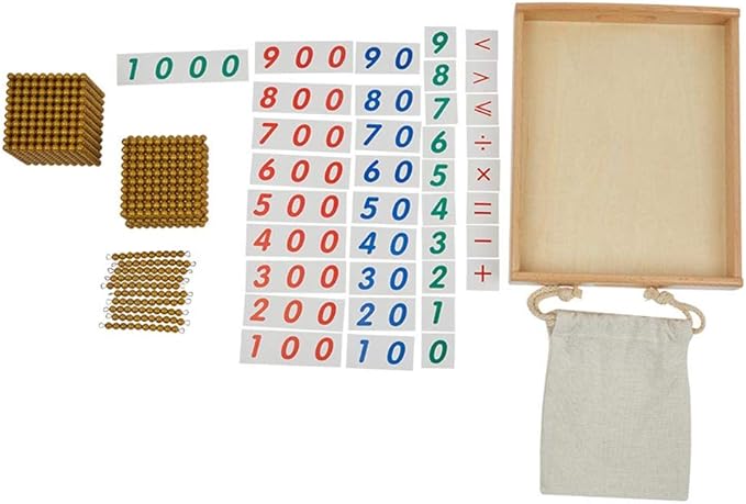 Kghios Montessori Math Beads Toys Materials for Toddlers Golden Beads and Cards Materials Bank Game Thousand Cube Decimal System Mathematics Teaching Materials Baby Preschool Education Toys