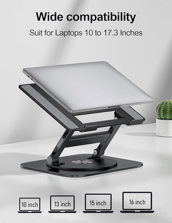 MCHOSE Laptop Stand, H-Design Stable Computer Stand, Ergonomic Laptop Riser with 360° Rotating Base, Notebook Compatible with All 10-17” Laptops, Black