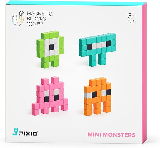 PIXIO Mini Monsters - Tiny Magnetic Blocks Building Toy in The Pixel Art Style with Free App - 5/16" Plastic Cubes with 6 Magnets Inside - Open Ended Toy - Creativity Toy for Ages 6+