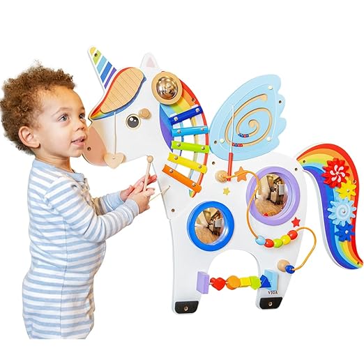 SPARK & WOW Unicorn Activity Wall Panel | Ages 18m+ | Montessori Sensory Wall Toy | 8 Activities | Busy Board | Toddler Room Décor