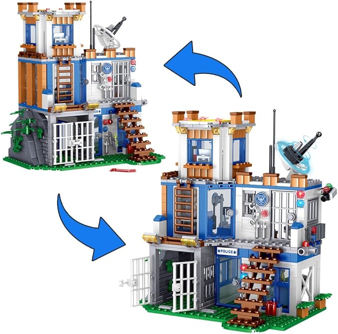 MindBox City Police Station Building Set, 819pcs STEM Toy with Helicopter Airplane,Police Car, Radar,Police Station, Building Set for 6-12 Boys (Compatible with Lego Set), MY117, Green