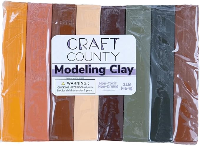 Craft County Modeling Clay – 1 lb (Eight Assorted Color Bars) – Use for Claymation, Models, and Stop Motion (Fall Fun)