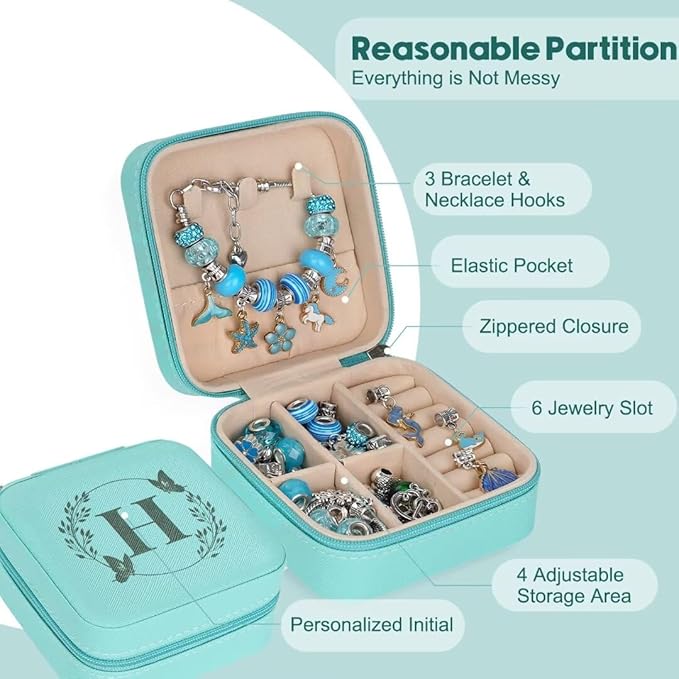 Charm Bracelet Making Kit, Kid Jewelry Making Kit for Girls 8-12, Unicorn Craft Kits for Teen Girls Toys Ages 3-10 Years Old Girl Gifts Trendy Stuff Birthday Christmas Gift with Initial Jewelry Box-H