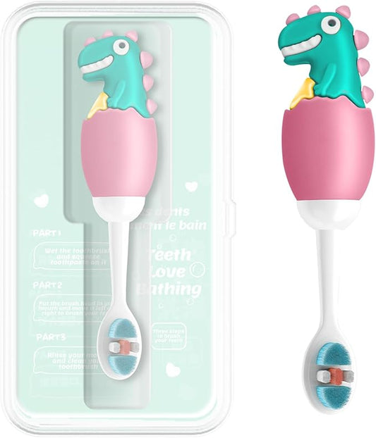 Kids Manual Toothbrush, Extra Soft Bristle Toddler Toothbrush with 10000 Bristles, Kids Travel Toothbrush Designed for Delicate Teeth & Gums for Children 2-7 Years (Pink)