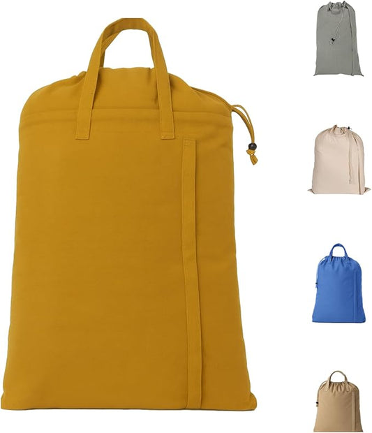 LFH Home Cotton Canvas Large Laundry Bag with Handle, Heavy Duty Drawstring Closure Washable Laundry Bags, School Travel, Home, Hotel, College Dorm, Organizer Sack, Toys Clothes 28x36-Yellow
