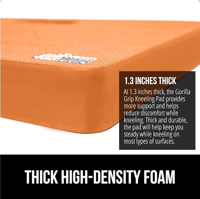 GORILLA GRIP Extra Thick Patent Pending Soft Foam Kneeling Pad, Supportive Large Cushion Knee Pads for Gardening, Baby Bath Time, Dirt and Water Resistant, Workout and Garden Supplies, 17.5x11, Orange