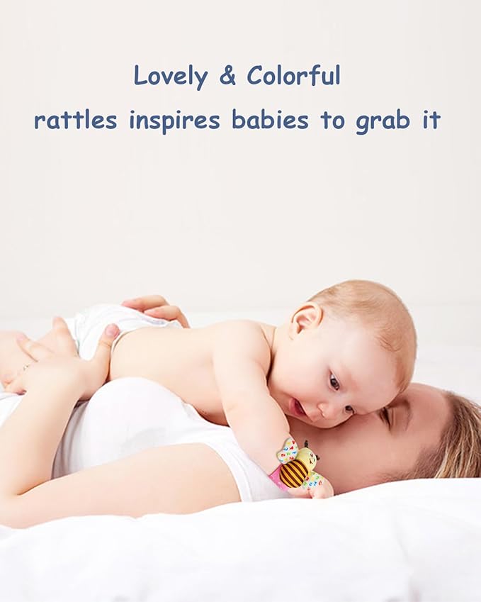 Baby Hanging Toy, Wrist Rattles, Rattle Socks, Handheld Wearable Washable Adjustable Rattle Toy, Newborn Present Baby Shower Birthday Gift Set for 0 1 2 3 Years Old Babies (12PCS-J)