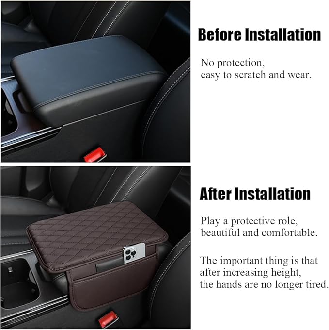 Car Center Console Armrest Cover, Leather Car Center Console Cover Cushion with 2 Storage Bags, Universal Center Console Pad Car Armrest Lids Storage Box Auto Interior Accessories (Mocha Brown)