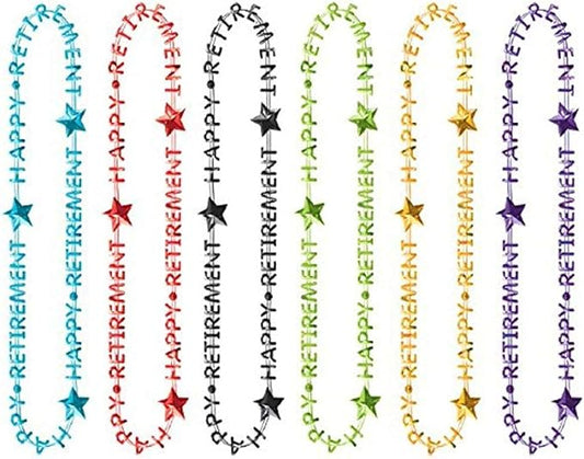 Assorted Colors Officially Retired Retirement Plastic Necklaces, 32" - Perfect For Any Retirement Party, 6 Packs of 6