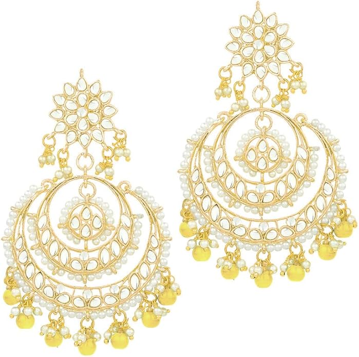 Aheli Bollywood Ethnic Chandbali Style Big Earrings Maang Tikka Set Traditional Fashion Jewelry Gift for Women