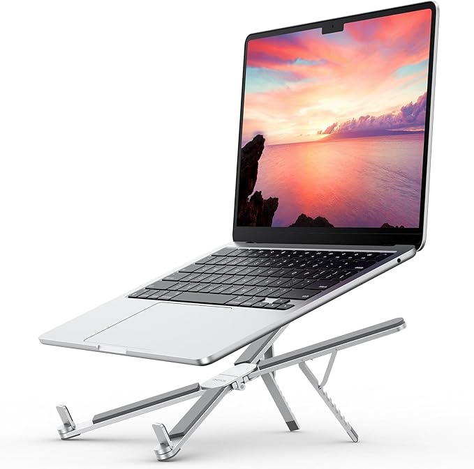 OMOTON Foldable & Portable Laptop Stand for Desk, [Ultra Lightweight] Tablet Stand for Desk and Travel, 6 Level Height Ergonomic Aluminum Computer Holder for 10-16" Laptops