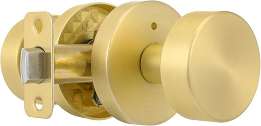 Gold Door Knob Privacy Door Knobs Interior Satin Brass Door Knobs Modern Round Door Handles for Bedroom and Bathroom Brushed Gold Door Knob