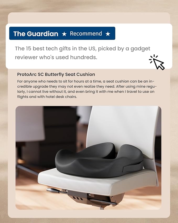 ProtoArc Seat Cushion, Office Chair Cushion for Sciatica, Coccyx Cushion, Ergonomic Memory Foam Seat Cushion for Car, Home, Pressure Relief Pad for Hip, Tailbone, All Day Comfort - Black