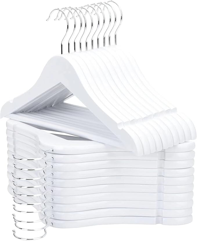 FairyHaus Kids Hangers 20 Pack 12.8 Inch, Solid Wooden Baby Hangers for Closet, Anti-Rust 360° Swivel Hook, Notches & Smooth Finish, Durable and Strong Childrens Hangers for Clothes White