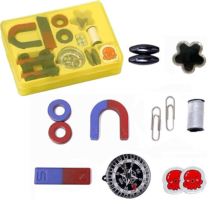 AOMAG Physics Science Magnets Set for Education Science School Classroom Experiment Tools for Kids Including Bar/Ring/Horseshoe/Compass Magnets