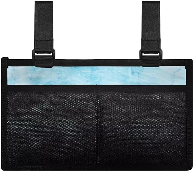 ZOUTAIRONG Blue Cross Wheelchair Side Bag Walker Bag Wheelchair Accessories for Adults Waterproof Armrest Organizer Storage Pouches with Reflective Stripes for Electric Wheelchair Walkers Seniors