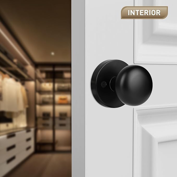 Dummy Door Knobs Interior, Matte Black Door Knobs, Vintage Non-Locking Inactive Door Handle for Closet and Bifold, 2 Pack