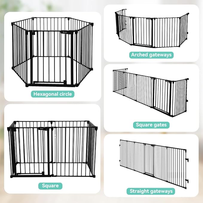 COMOMY 150" Extra Wide Baby Gate with Door, Dog Gates for The House Doorways Fireplace, Auto Close Baby Fence Play Area, Walk Through Pet Gate, Hardware Mounted Baby Gate, 6-Panels (30" Tall, Black)