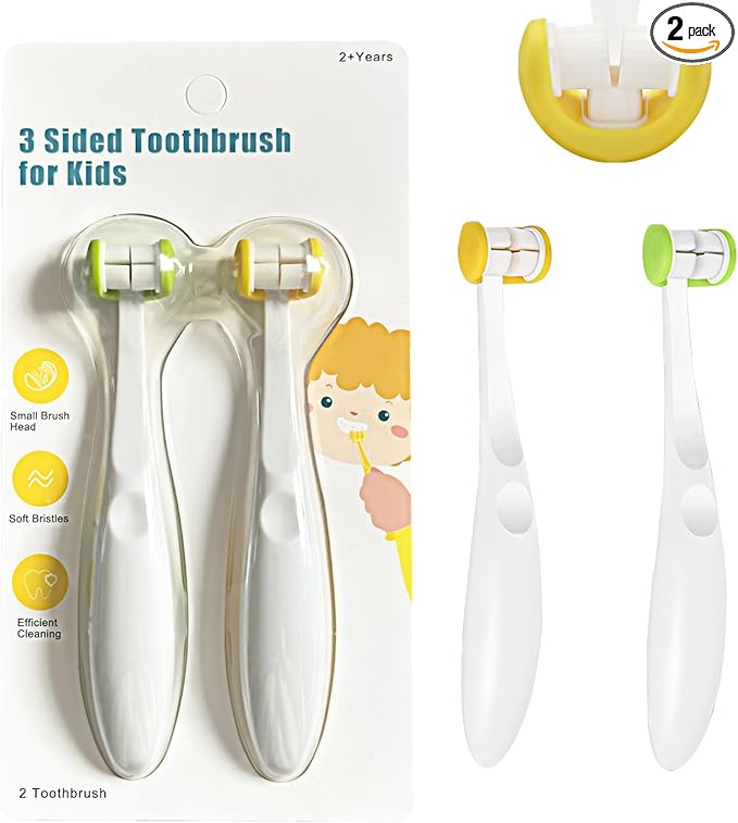 2 Pcs 3 Sides Toddler Toothbrush, Soft Bristle for Kids, Sensitive Gums Oral Care, 2 Years and Above
