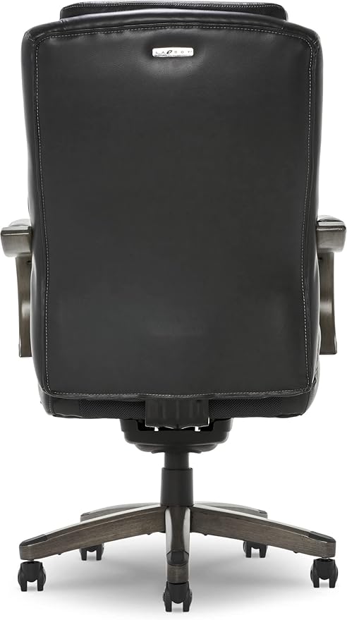 La-Z-Boy Delano Big & Tall Executive Office Chair, High Back Ergonomic Lumbar Support, Bonded Leather, Black with Weathered Gray Wood