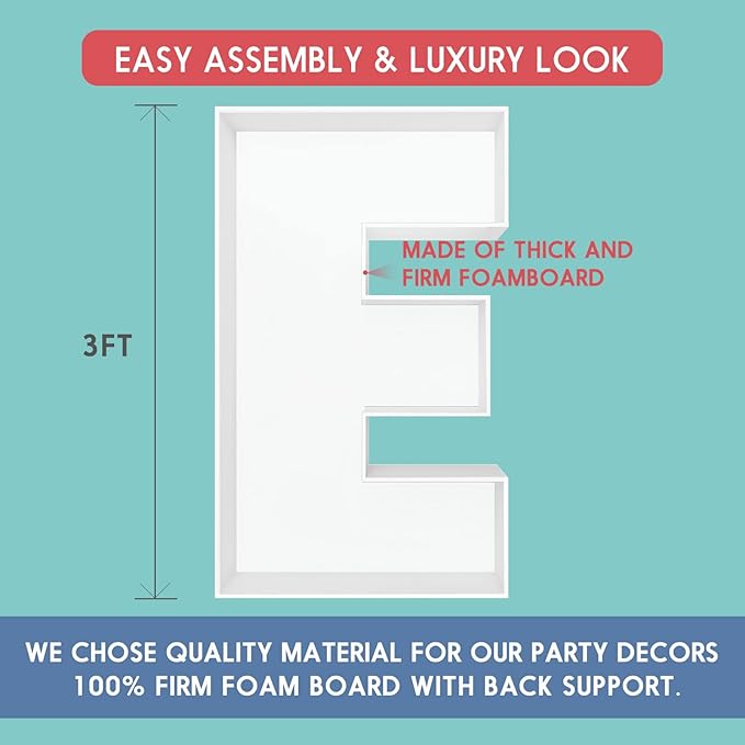 3FT Tall Mosaic Balloon Frame Letters Big Marquee Light Up Letters DIY Kit for Birthday Party Wedding Backdrop Decor Letter E Pre-Cut Foam Board