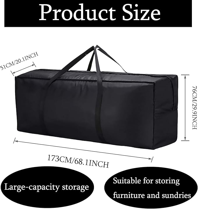 68" Waterproof Outdoor Cushion Storage Bag,Large Patio Furniture Cover with Zipper&Handles-Heavy Duty 68x30x20 Inch for Pillow,Christmas Tree,Table,Pool&Garden Outdoor Storage