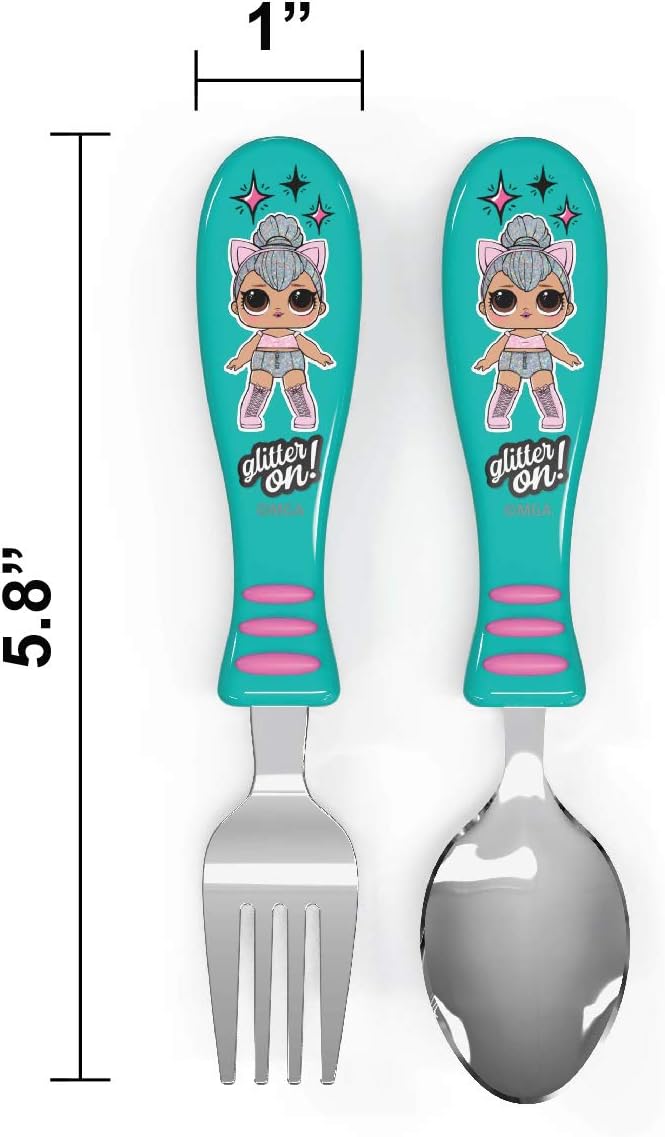 Zak Designs L.O.L. Surprise! Easy Grip Fork and Spoon Set, Kitty Queen, 4-piece set(Flatware (2pk))