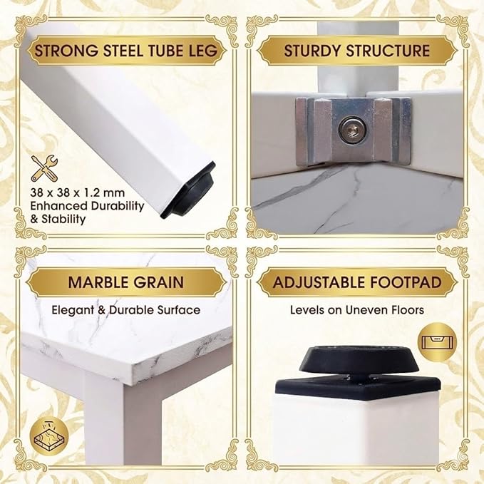 GL GLOBAL LIFE 55 inch Large Computer Desk Wood, Modern Simple Style Desk for Home Office, Bedroom, Study Student Writing Desk, Small Spaces, White Metal Frame, Marble Grain Top