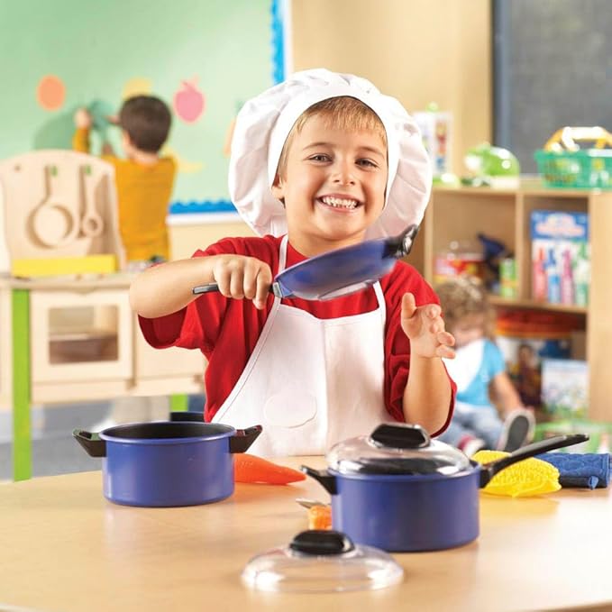 Learning Resources Pretend & Play Pro Chef Set, Kitchen Toys for Kids, Pretend Kitchen, Pots and Pans for Kids, 13 Pieces, Ages 3+