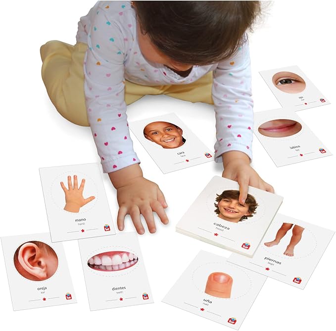 Tool-be Bilingual Flash Cards for Babies and Toddlers, with 35 Real Photos of Body Parts, Spanish-English Educational Toys, Sight Words Flash Cards, Ages 6 Months to 6 Years