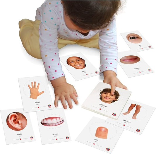 Tool-be Bilingual Flash Cards for Babies and Toddlers, with 35 Real Photos of Body Parts, Spanish-English Educational Toys, Sight Words Flash Cards, Ages 6 Months to 6 Years
