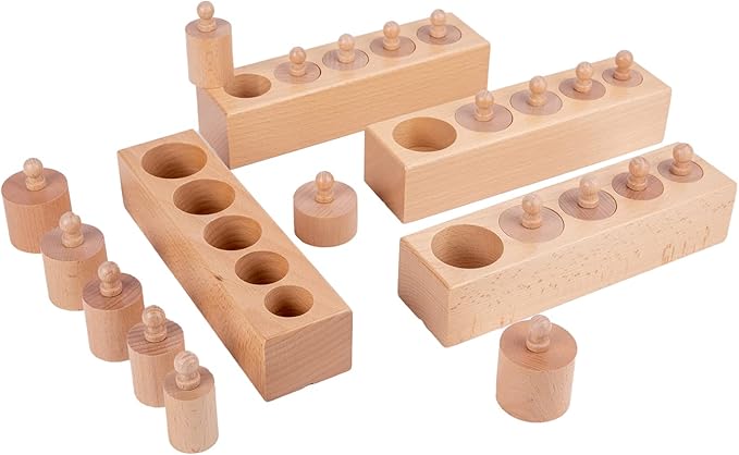 Adena Montessori Knobbed Cylinders Blocks Home Preschool 2 3 Years OldToys (Primary Color Knobbed Cylinders)
