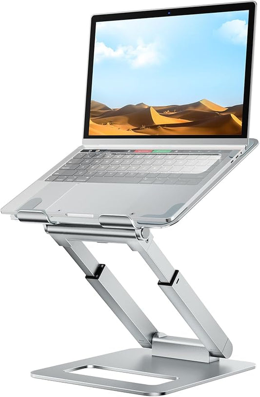 tounee Laptop Stand for Desk Adjustable Height, Telescopic Computer Stand with Pull Out Design Ergonomic Laptop Riser Fits All Laptops 10-17"-Silver